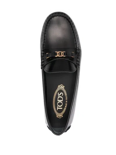 Tod's Loafers With Metallic Hardware And Rubber Sole In Black