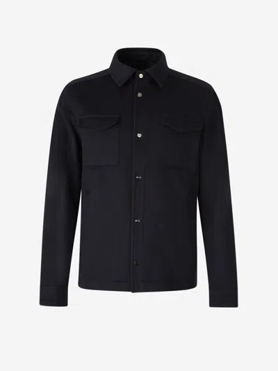 Herno Wool And Cashmere Overshirt In Blue