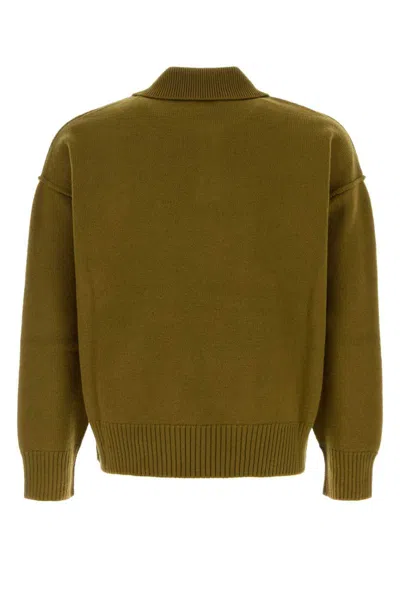 Ami Alexandre Mattiussi Heart-logo Wool Polo Sweater In Green