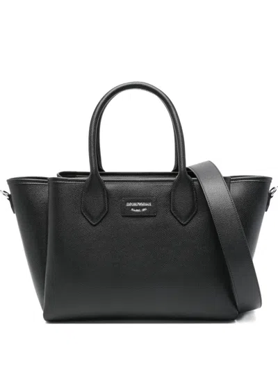 Emporio Armani Leather Tote Bag In Black