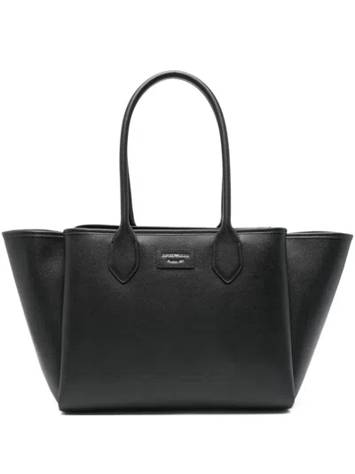 Emporio Armani Triple Compartment Textured Finish Shopping Bag In Black