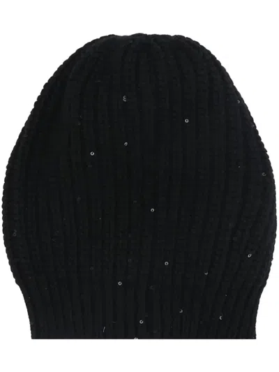Brunello Cucinelli Cashmere And Silk Diamond Yarn Knit Beanie Accessories In Black