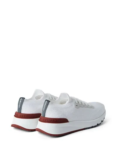 Brunello Cucinelli Cotton Knit And Semi-polished Calfskin Runner Sneakers Shoes In White