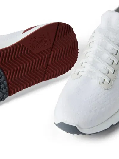 Brunello Cucinelli Cotton Knit And Semi-polished Calfskin Runner Sneakers Shoes In White