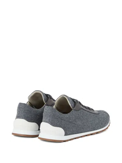 Brunello Cucinelli Women Low-top Wool Flannel Sneakers With Leather Profiles In Black
