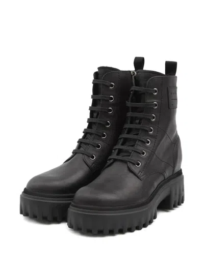 Hogan 20mm Lace-up Platform Boots In Black