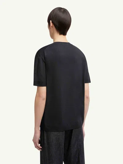 Moncler Crew Neck Silk T-shirt With Ribbed Cuffs In Black