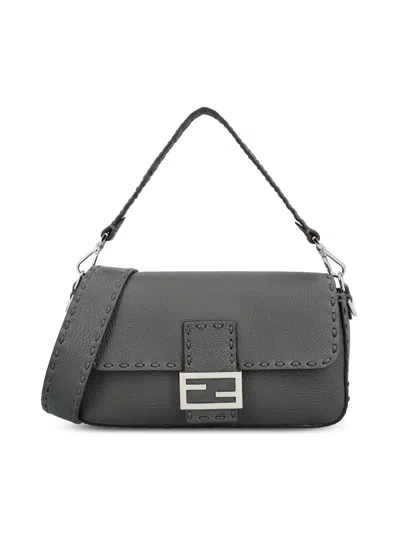 Fendi Baguette Macro-stitch Messenger Bag In Black