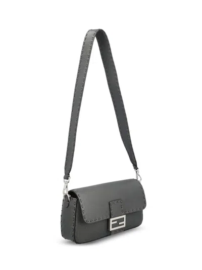 Fendi Baguette Macro-stitch Messenger Bag In Black