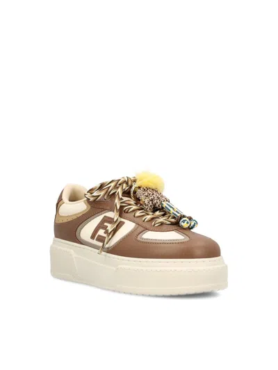 Fendi Sneakers Chunky Sole Contrast Panels In Brown