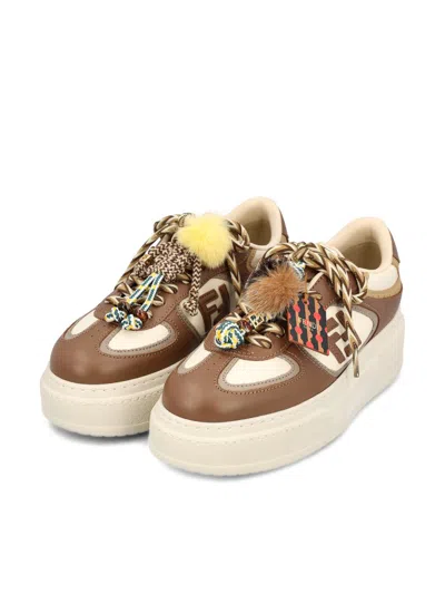 Fendi Sneakers Chunky Sole Contrast Panels In Brown
