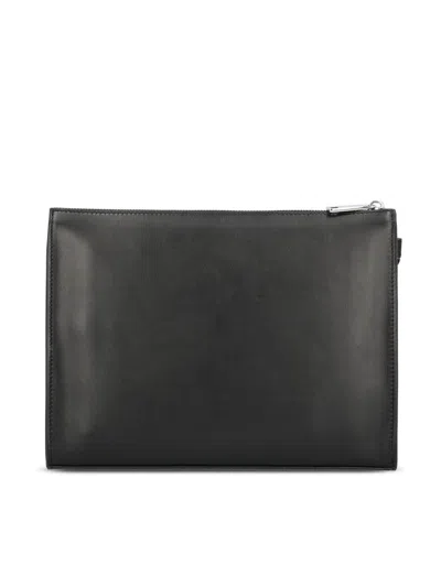 Fendi Leather And Canvas Ff Squared Clutch Bags In Black