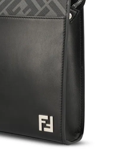 Fendi Leather And Canvas Ff Squared Clutch Bags In Black