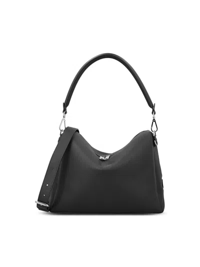 Fendi Medium Shoulder Bag Adjustable Strap Metal Hardware Textured Finish In Black