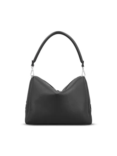 Fendi Medium Shoulder Bag Adjustable Strap Metal Hardware Textured Finish In Black
