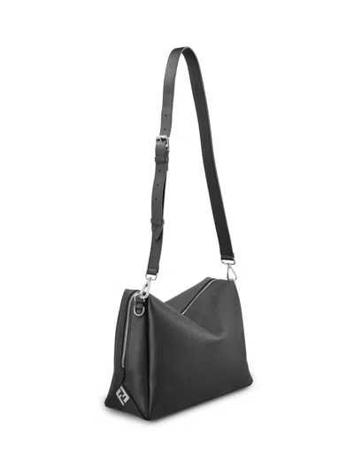 Fendi Medium Shoulder Bag Adjustable Strap Metal Hardware Textured Finish In Black