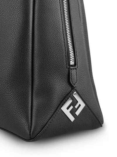 Fendi Medium Shoulder Bag Adjustable Strap Metal Hardware Textured Finish In Black