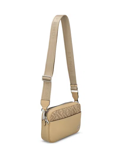 Fendi Monogram-panel Leather Messenger Bag In Nude
