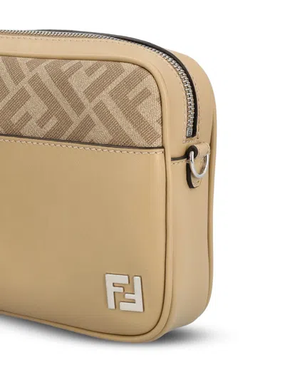 Fendi Monogram-panel Leather Messenger Bag In Nude