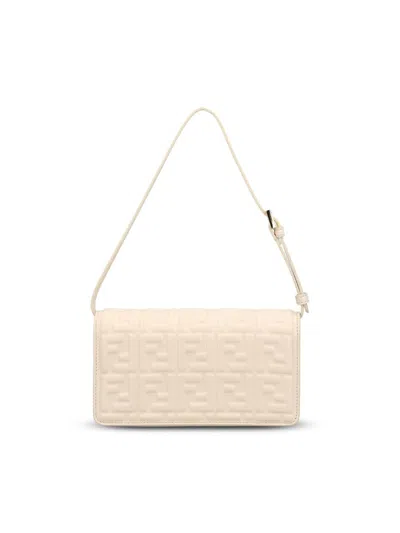 Fendi Baguette Ff Leather Wallet On Chain In Neutral