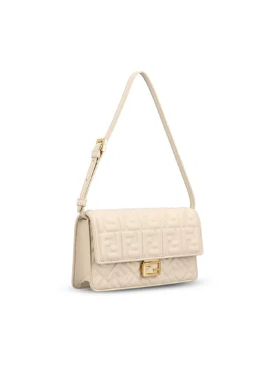 Fendi Baguette Ff Leather Wallet On Chain In Neutral