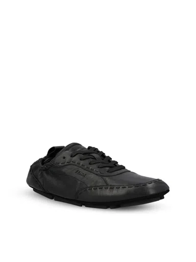 Fendi Calf Leather Sneakers With Subtle Branding In Black