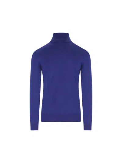 Saint Laurent Blue Cashmere Wool Blend Turtleneck Sweater In Blue