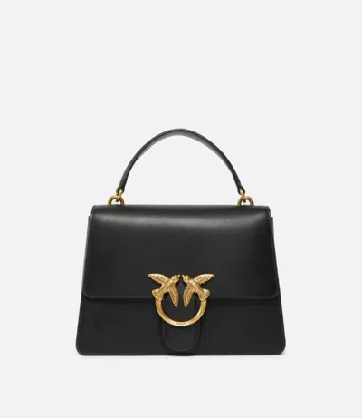 Pinko Medium Love Bag Top Handle Light Handbag In Grained Leather In Black
