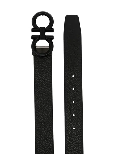 Ferragamo Reversible And Adjustable Gancini Belt In Black
