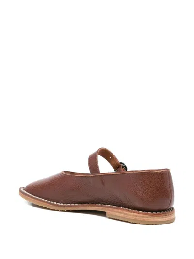 Hereu Brava Buckle-strap Leather Flat Pumps In Brown