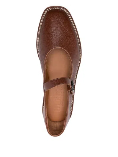 Hereu Brava Buckle-strap Leather Flat Pumps In Brown