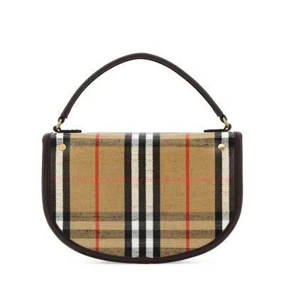 Burberry Check Motif Crossbody Handbag With Removable Strap In Sand