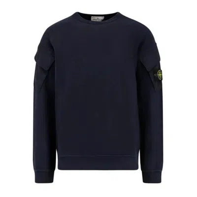 Stone Island Crew Neck Sweatshirt In Organic Brushed Cotton In Blue