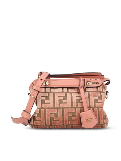 Fendi By The Way Soft Mini Ff Jacquard Velvet And Leather Shoulder Bag In Pink