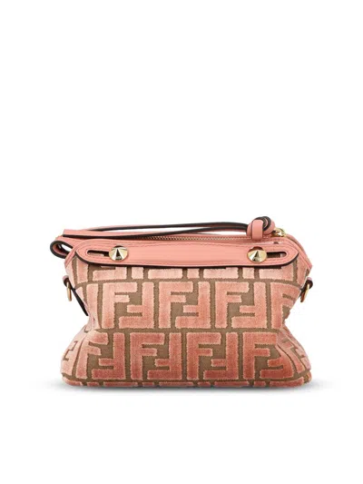 Fendi By The Way Soft Mini Ff Jacquard Velvet And Leather Shoulder Bag In Pink