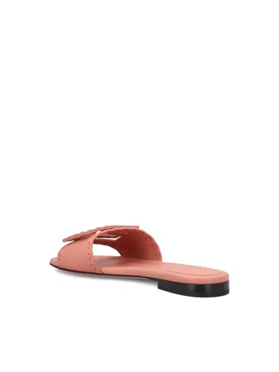 Fendi Baguette Ff Leather Buckle Flat Slide Sandals In Pink