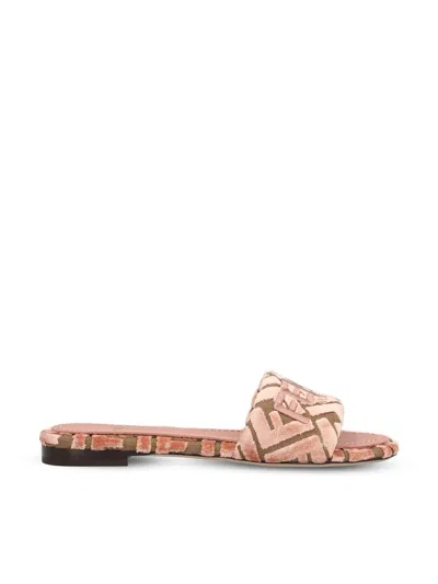 Fendi Logo-motif Velvet Sandals In Brown