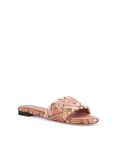 Fendi Logo-motif Velvet Sandals In Brown