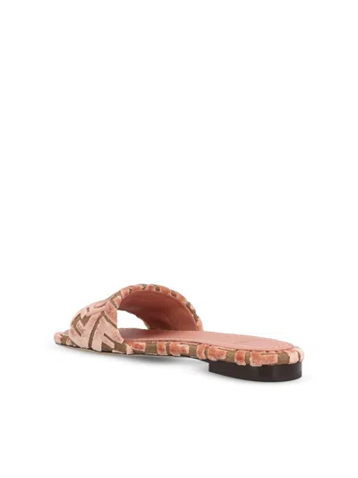 Fendi Logo-motif Velvet Sandals In Brown