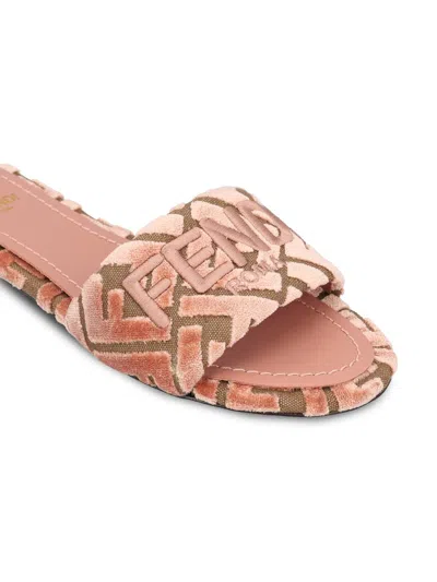 Fendi Logo-motif Velvet Sandals In Brown