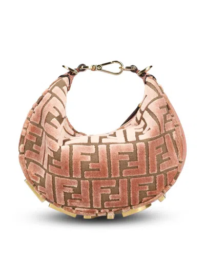 Fendi Graphy Mini Hobo Bag In Ff Jacquard Velvet In Pink