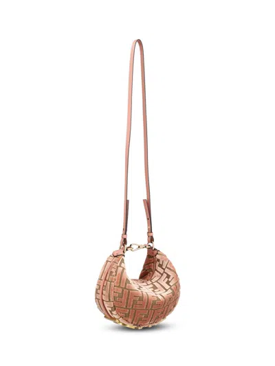 Fendi Graphy Mini Hobo Bag In Ff Jacquard Velvet In Pink