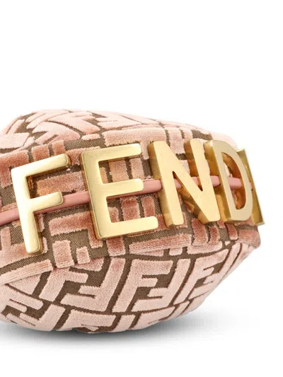 Fendi Graphy Mini Hobo Bag In Ff Jacquard Velvet In Pink