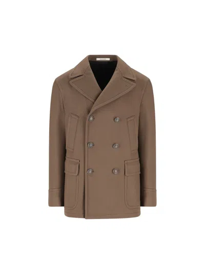 Tagliatore Long-sleeved Double-breasted Jacket In Brown