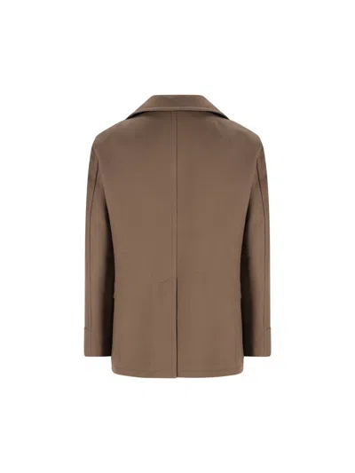 Tagliatore Long-sleeved Double-breasted Jacket In Brown