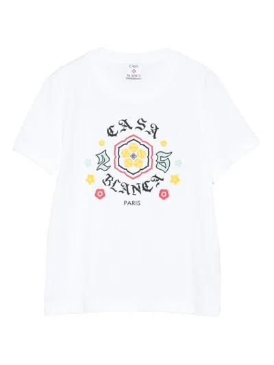 Casablanca Graphic Print Crew Neck Short Sleeve Top In White