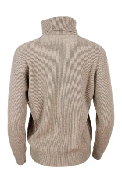 Brunello Cucinelli Oversized Beige Ribbed Sweater In Brown