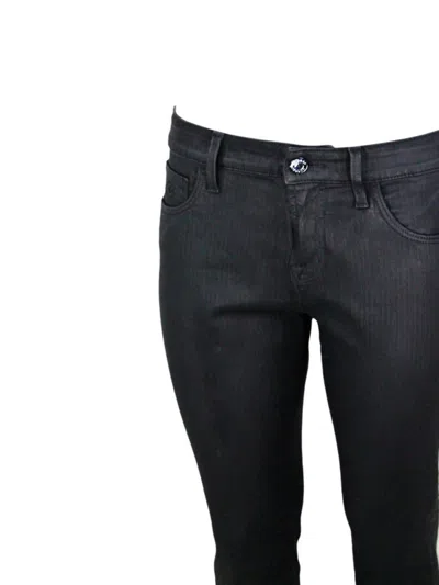 Jacob Cohen Leather Hand Coated 5 Pocket Trousers Kimberly Skynny Regular Waist Regular Waist In Soft Stretch Fa In Black