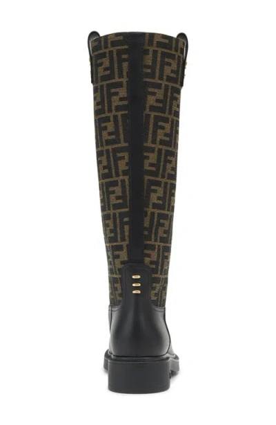 Fendi Tall Boots With Signature Monogram Pattern And Branded Detailing In Black