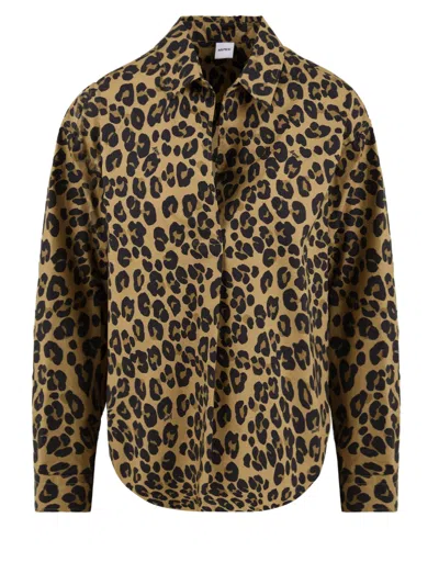 Aspesi Leopard Print Stretch Cotton Shirt In Brown